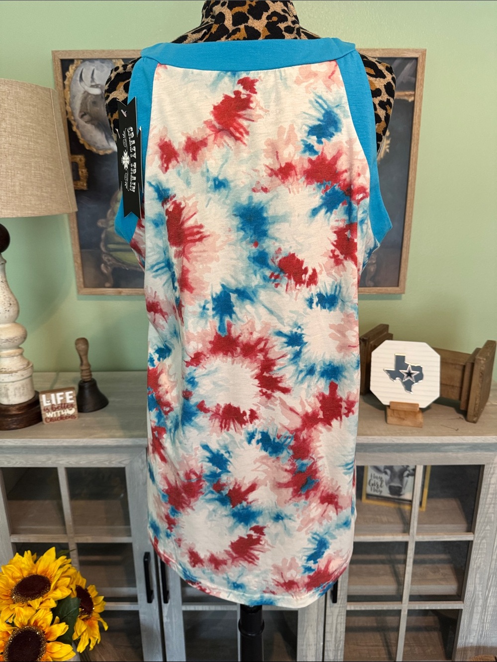 Crazy Train Blue-Red Tie-Dye Sleeveless Tank NWT SZ-XL - Picture 3 of 6